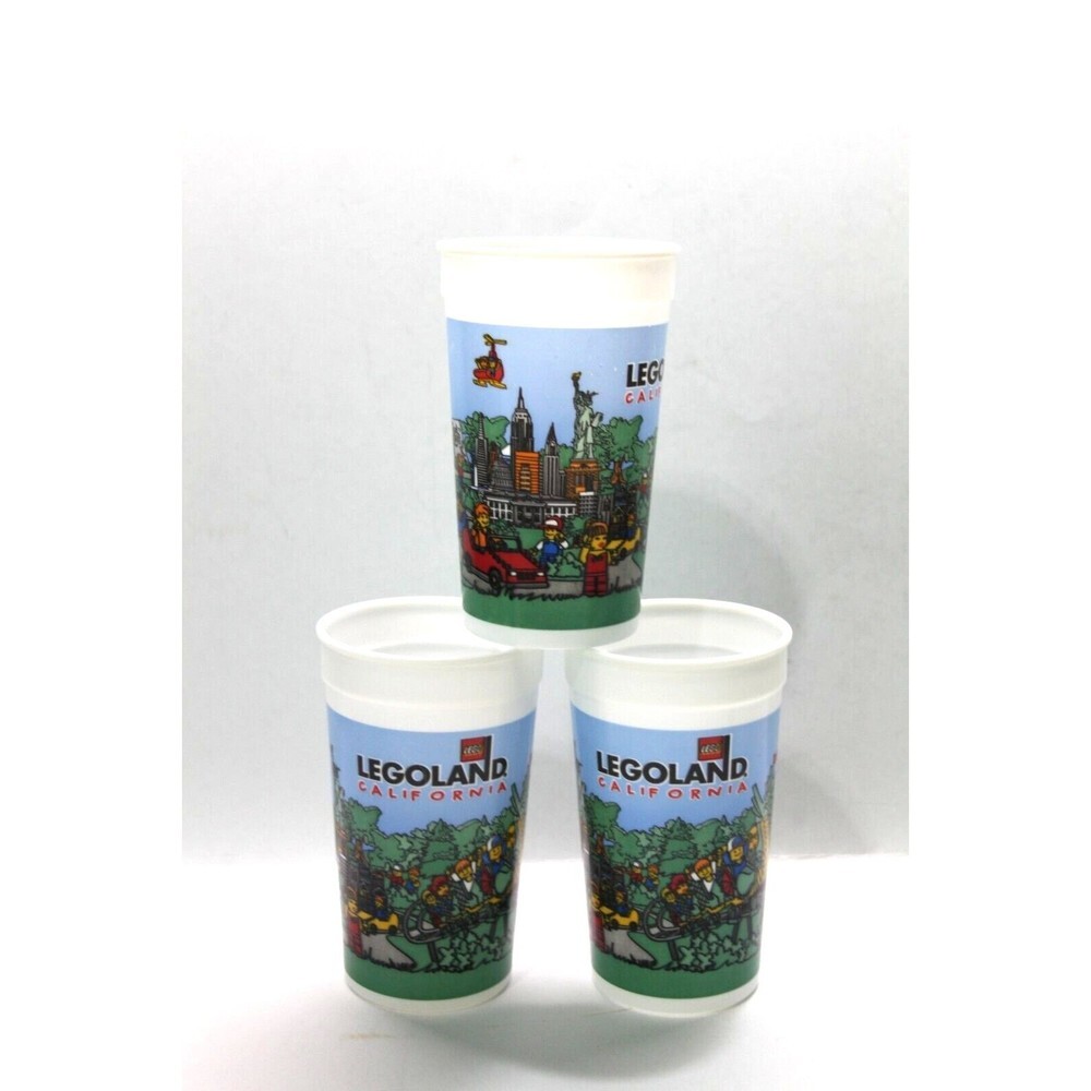 Legoland California Resort Souvenir Small Plastic Kids Cup Lot of 3 Vintage